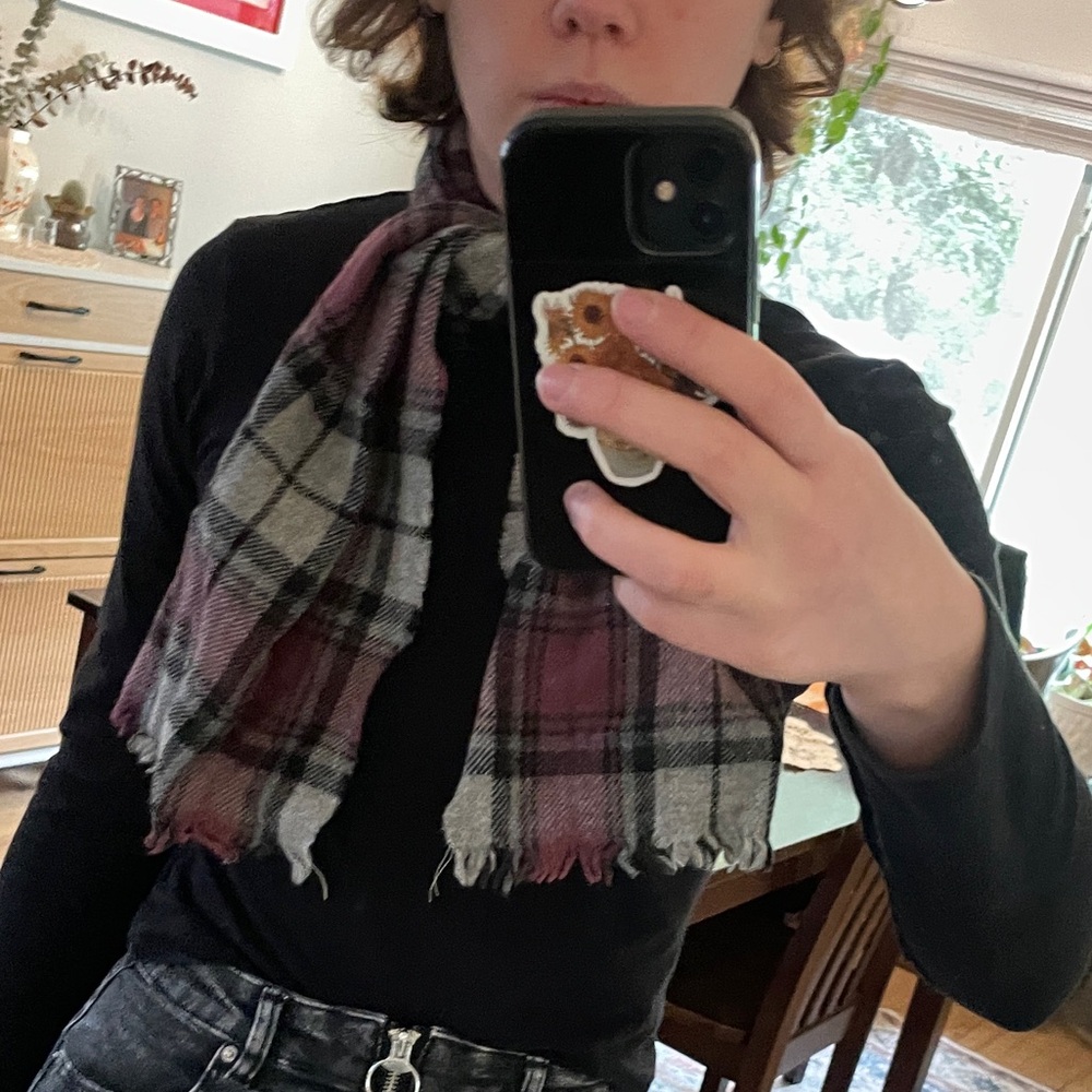 Purple Plaid Wool Scarf